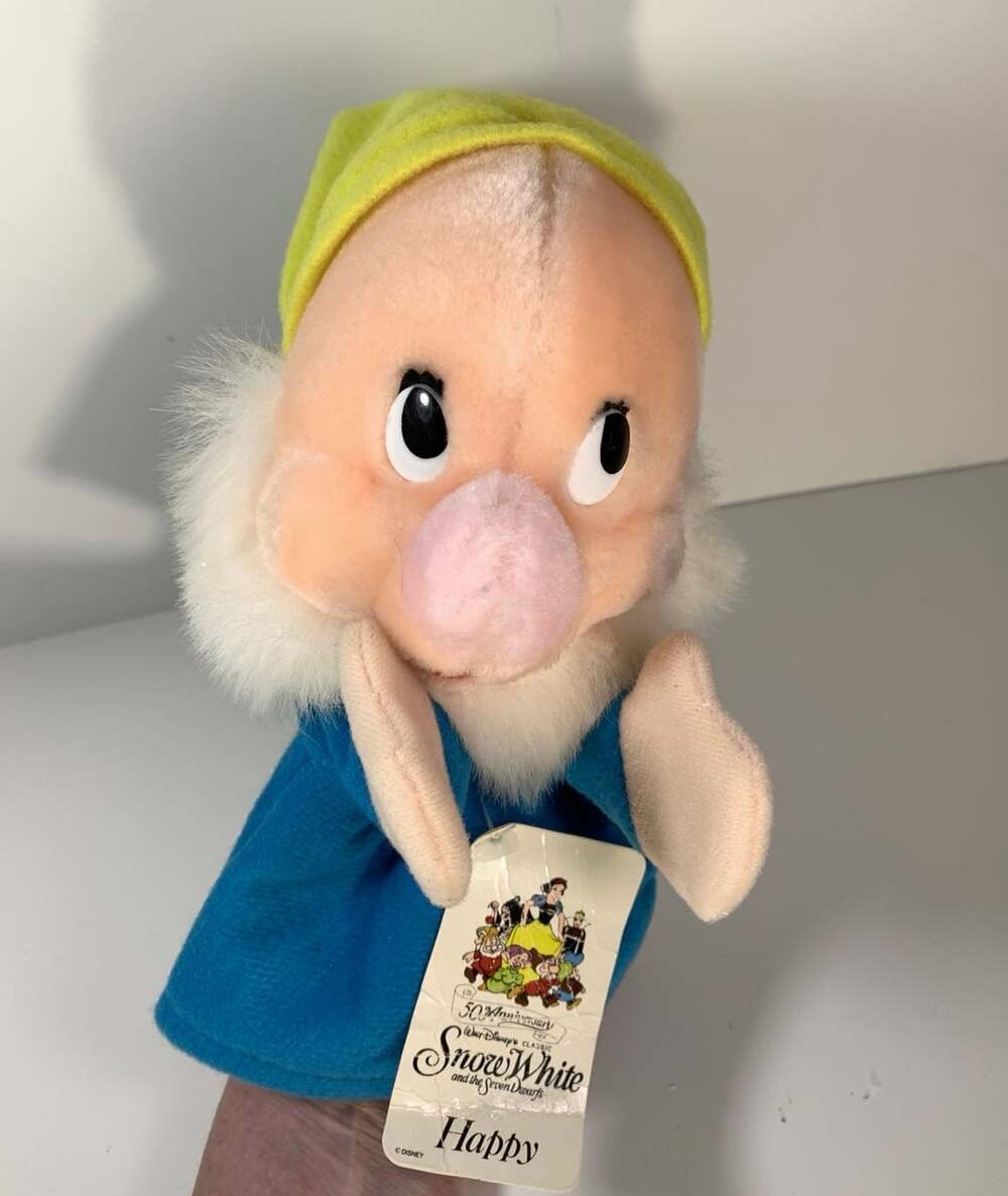 “Happy” Dwarf   Disneyland  Snow White Seven Dwarfs Plush Hand Puppet vintage